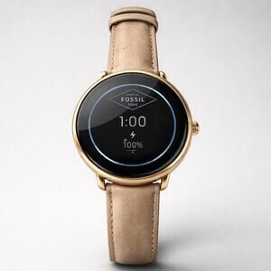 Fossil Venture HR Smartwatch DW2A Gold Tone Tan Leather FTW2102 w usb-c charger